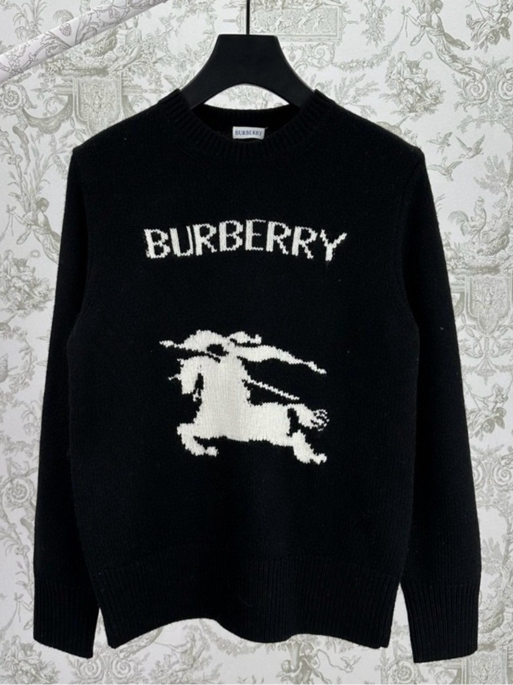 Burberry Black Crewneck with White Logo Intarsia